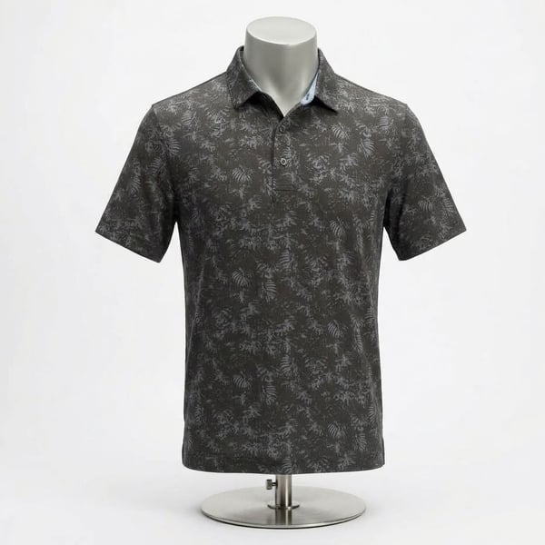 Dunning Golf Performance Polo Shirt Men's XL Black Tropical Leaf Print.   1211