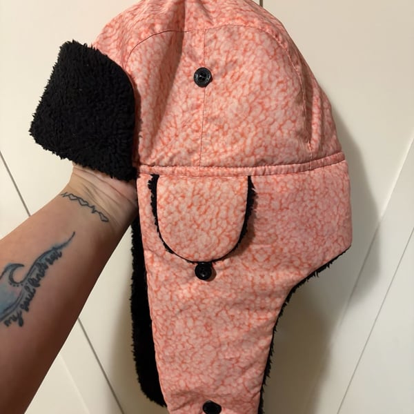 Neff Trapper Hat Pink Black Faux Shearling Winter Ear Flap