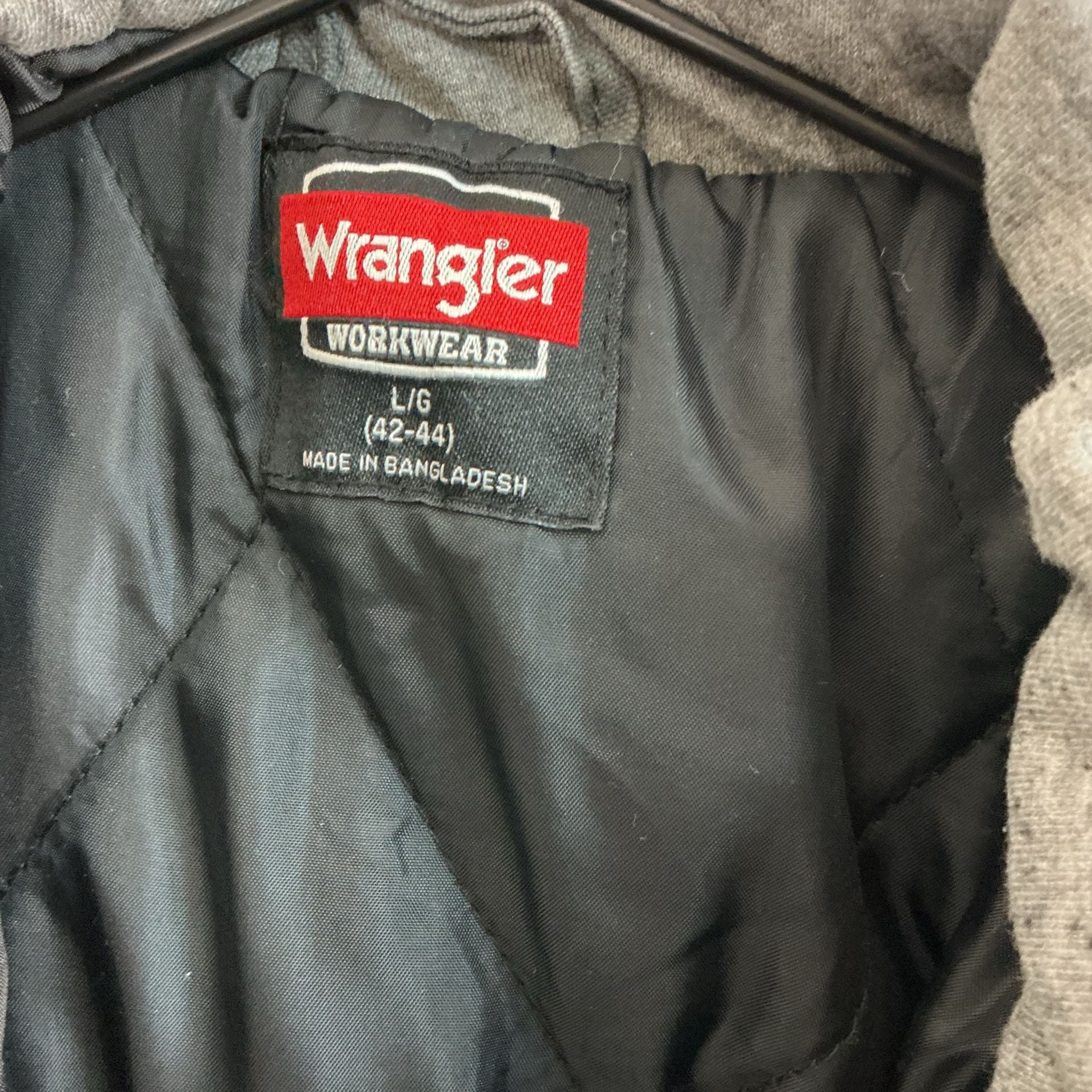 Wrangler Workwear Hooded Shirt Jacket Size L (42-44) Gray Canvas Quilted 5