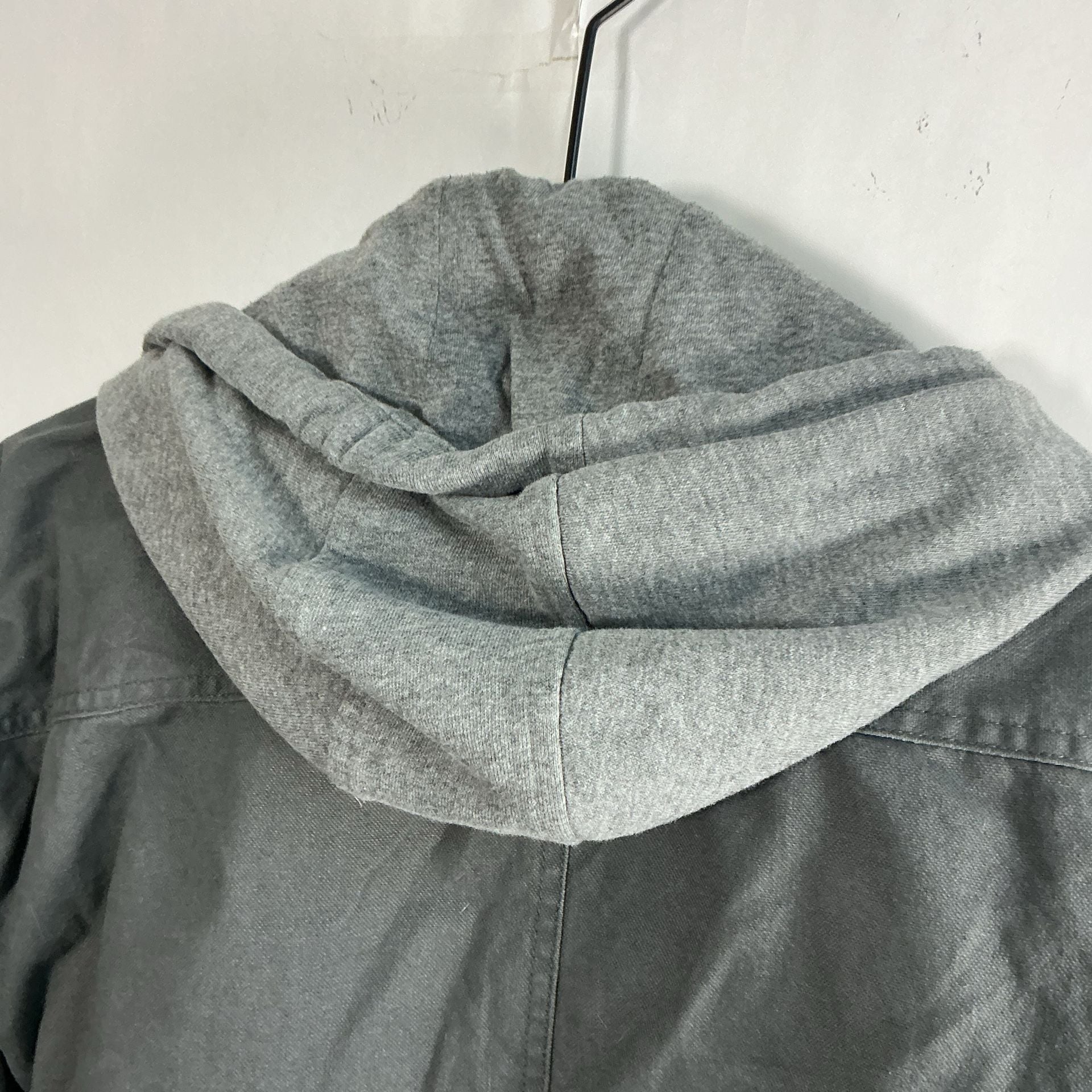 Wrangler Workwear Hooded Shirt Jacket Size L (42-44) Gray Canvas Quilted 10