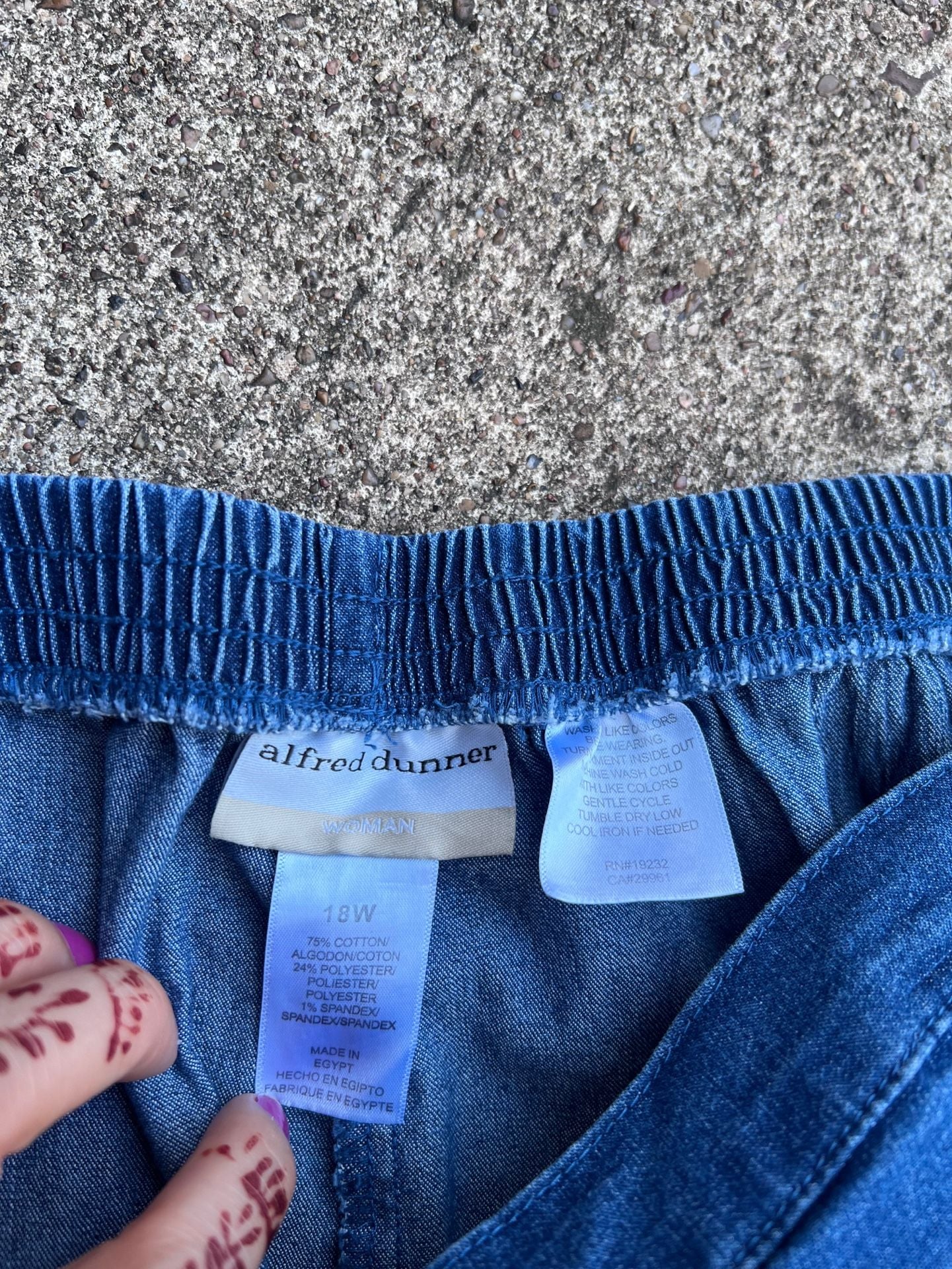 Z- Alfred Dunner Denim Pants Size 18W Blue Pull On Elastic Waist 6