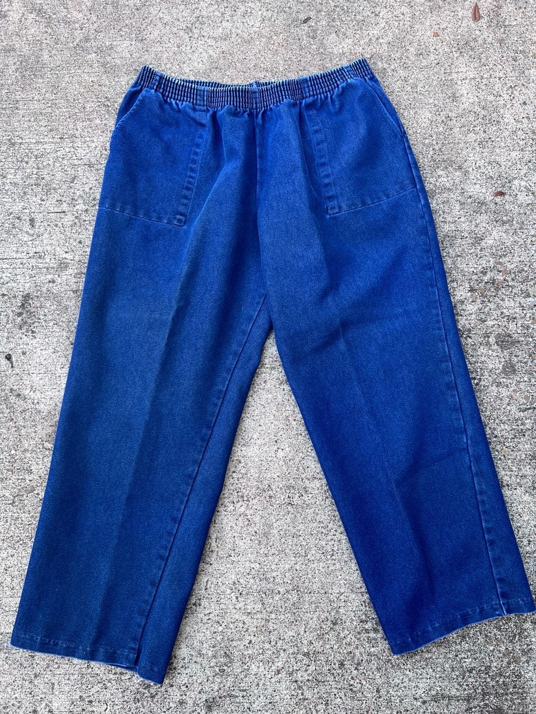 Z- Vintage Denim Elastic Waist Pants Size L Blue Cotton Twill USA 2