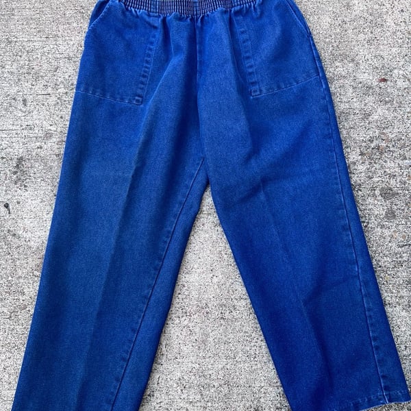 Z- Vintage Denim Elastic Waist Pants Size L Blue Cotton Twill USA
