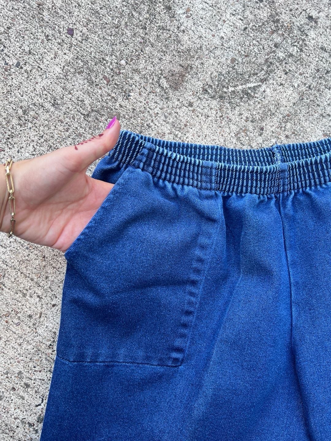 Z- Vintage Denim Elastic Waist Pants Size L Blue Cotton Twill USA 4