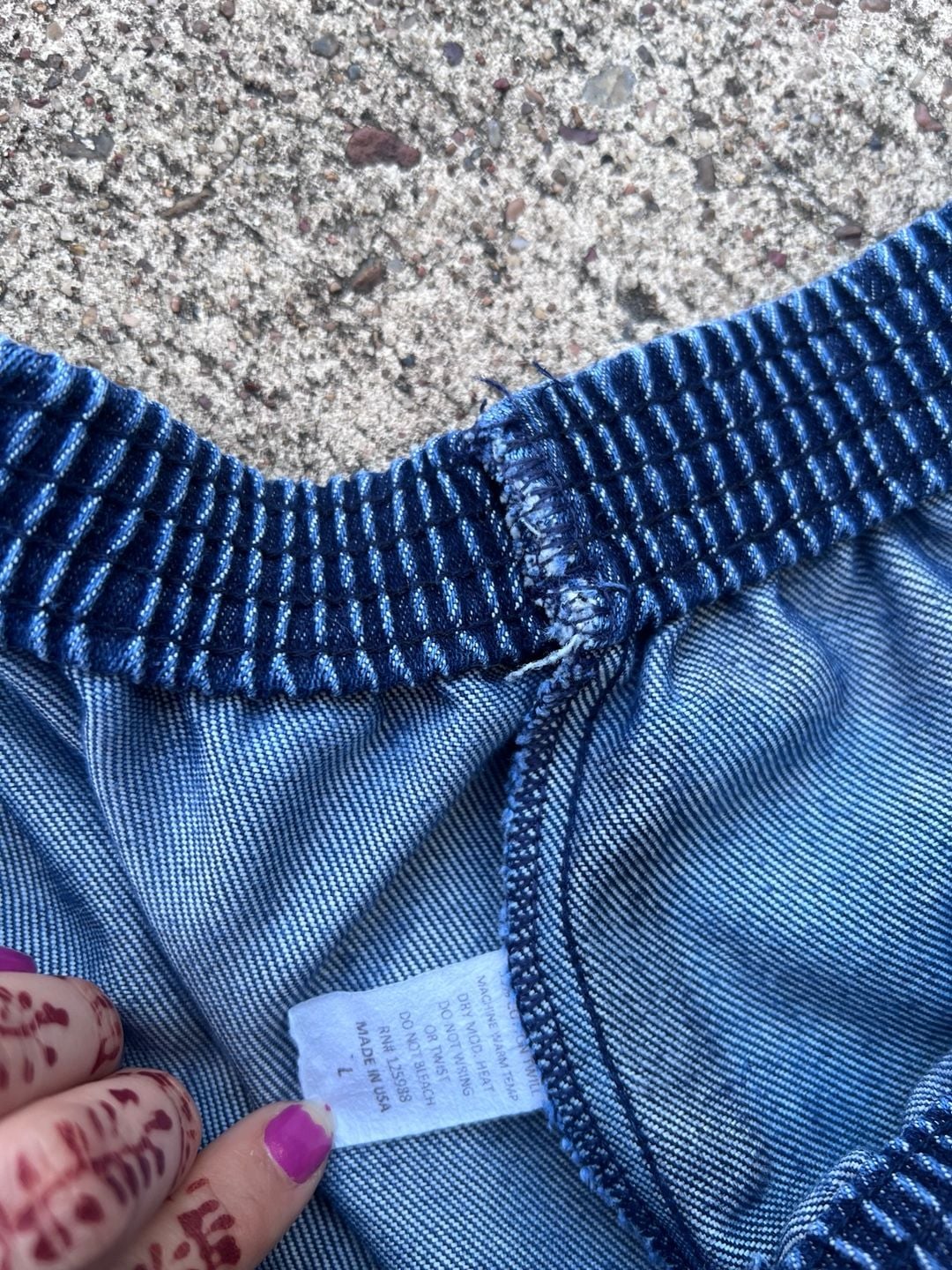 Z- Vintage Denim Elastic Waist Pants Size L Blue Cotton Twill USA 5