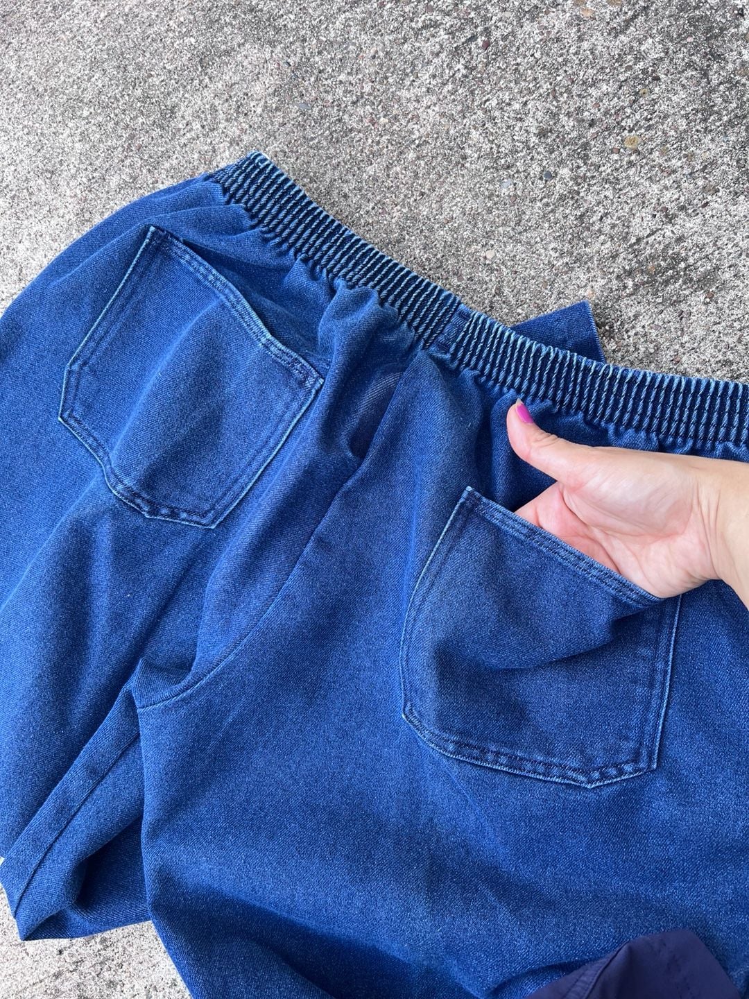Z- Vintage Denim Elastic Waist Pants Size L Blue Cotton Twill USA 6