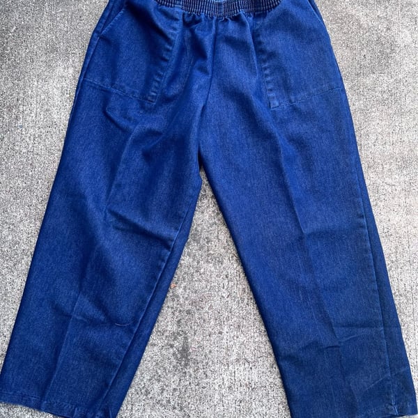 Z-Atlas Vintage Pull-On Elastic Waist Denim Pants Blue (L)
