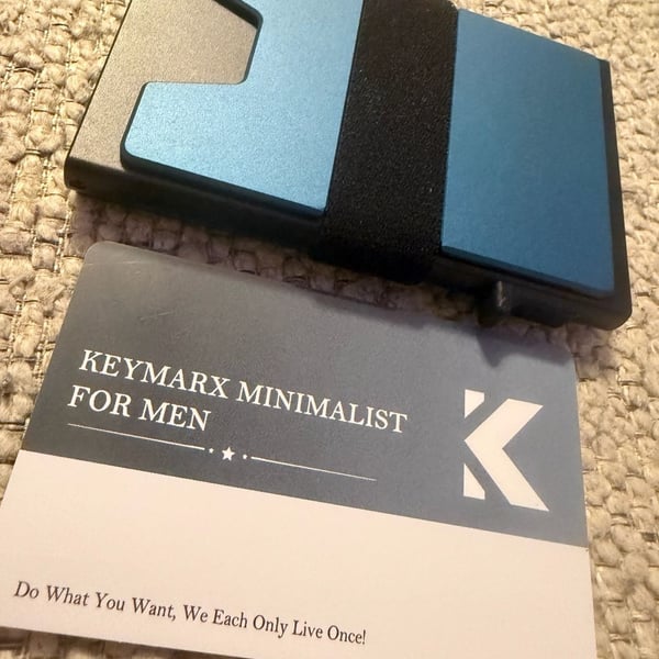 KEYMARX Minimalist Pop-Up Card Holder RFID Blocking Wallet Blue Black