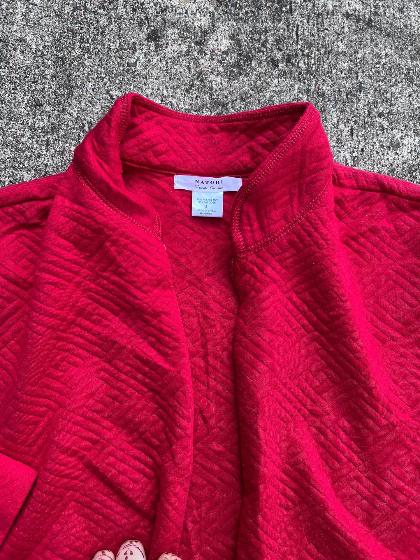 Z- Natori Private Luxuries Robe Size S Red Quilted Zip Front Lounge 6