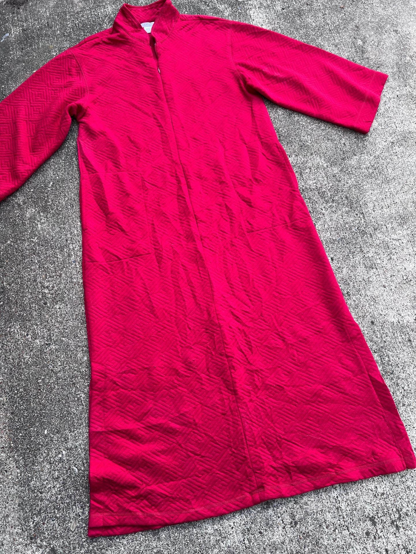 Z- Natori Private Luxuries Robe Size S Red Quilted Zip Front Lounge 3