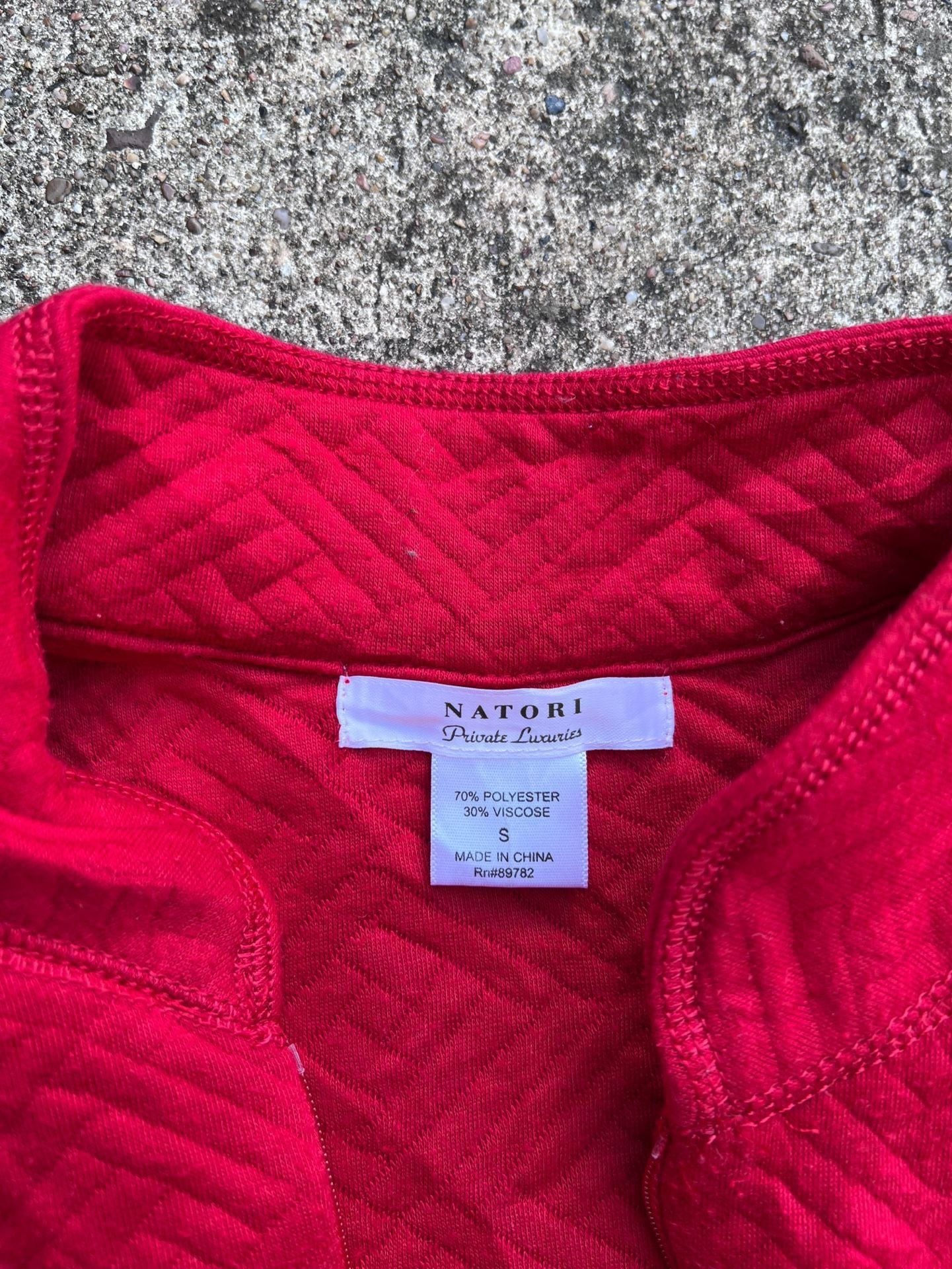 Z- Natori Private Luxuries Robe Size S Red Quilted Zip Front Lounge 7