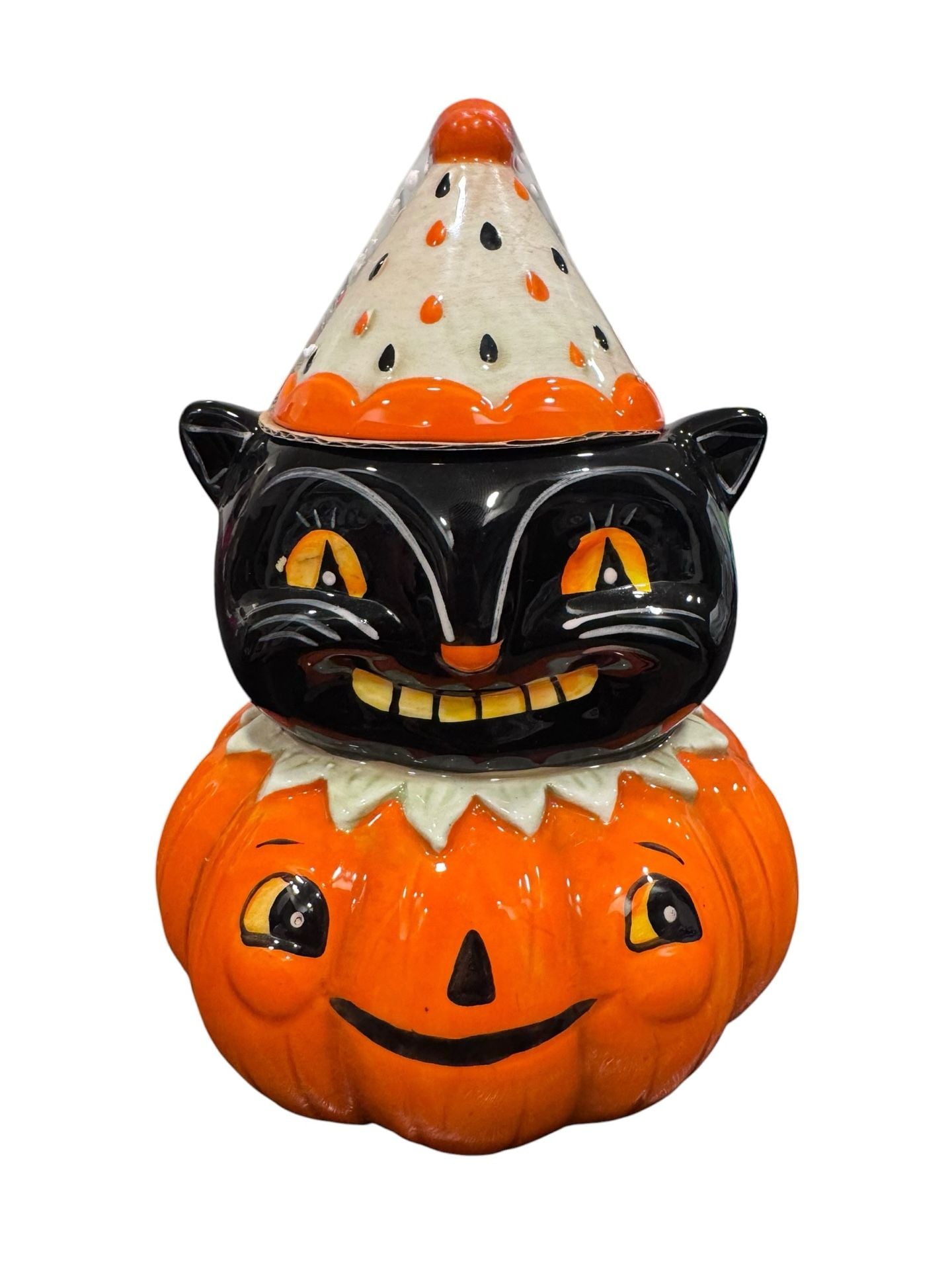 Johanna Parker Halloween Black Cat Pumpkin Cookie Jar 1