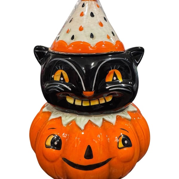 Johanna Parker Halloween Black Cat Pumpkin Cookie Jar