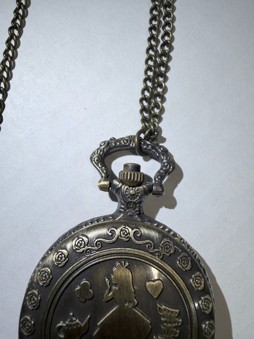 Alice in Wonderland Bronze Quartz Pocket Watch Necklace Chain 5