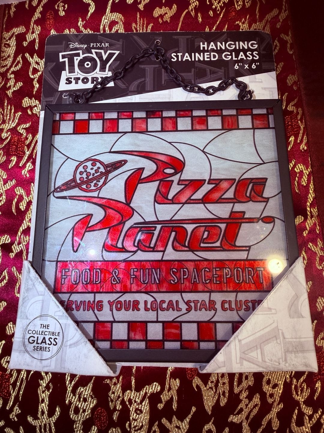 Open Road Brands Toy Story Pizza Planet Hanging Stained Glass 6x6 Decor 1