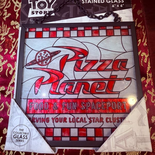 Open Road Brands Toy Story Pizza Planet Hanging Stained Glass 6x6 Decor