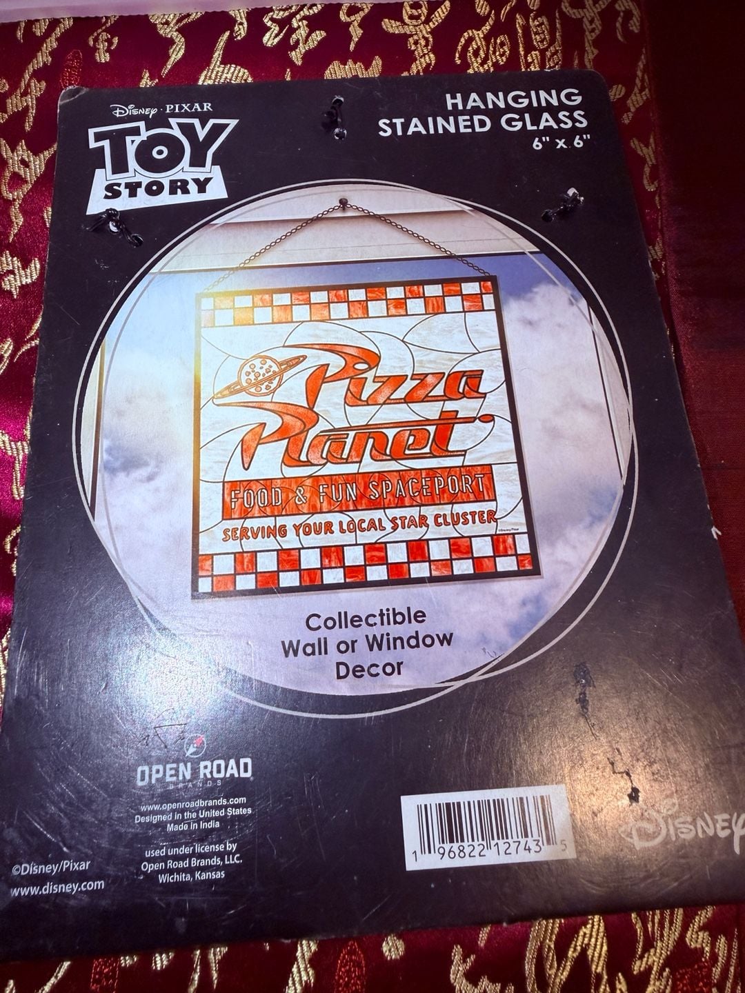 Open Road Brands Toy Story Pizza Planet Hanging Stained Glass 6x6 Decor 3