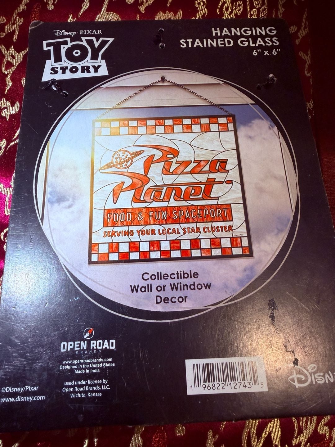 Open Road Brands Toy Story Pizza Planet Hanging Stained Glass 6x6 Decor 4