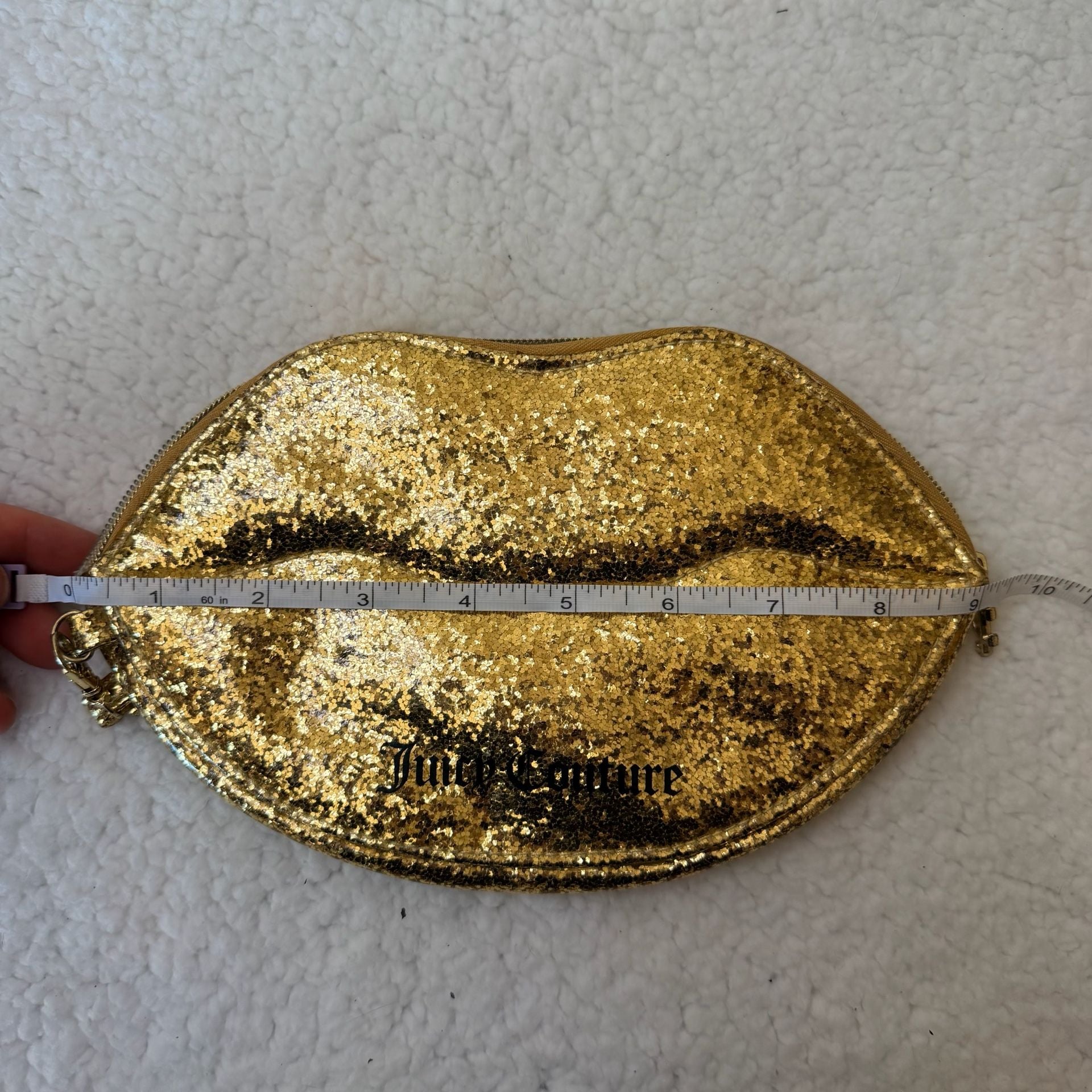 Juicy Couture Gold Glitter Lip Clutch Wristlet 5