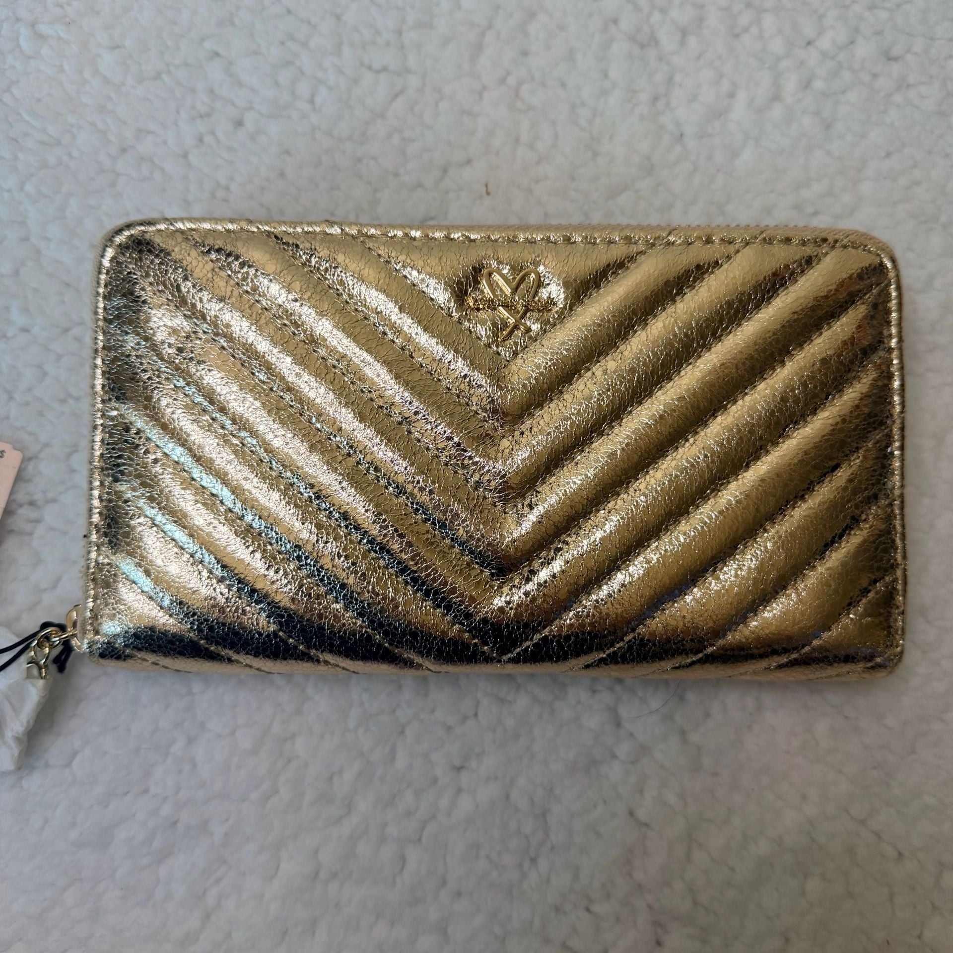 Victoria's Secret V-Quilt Zip Wallet Metallic Gold 2