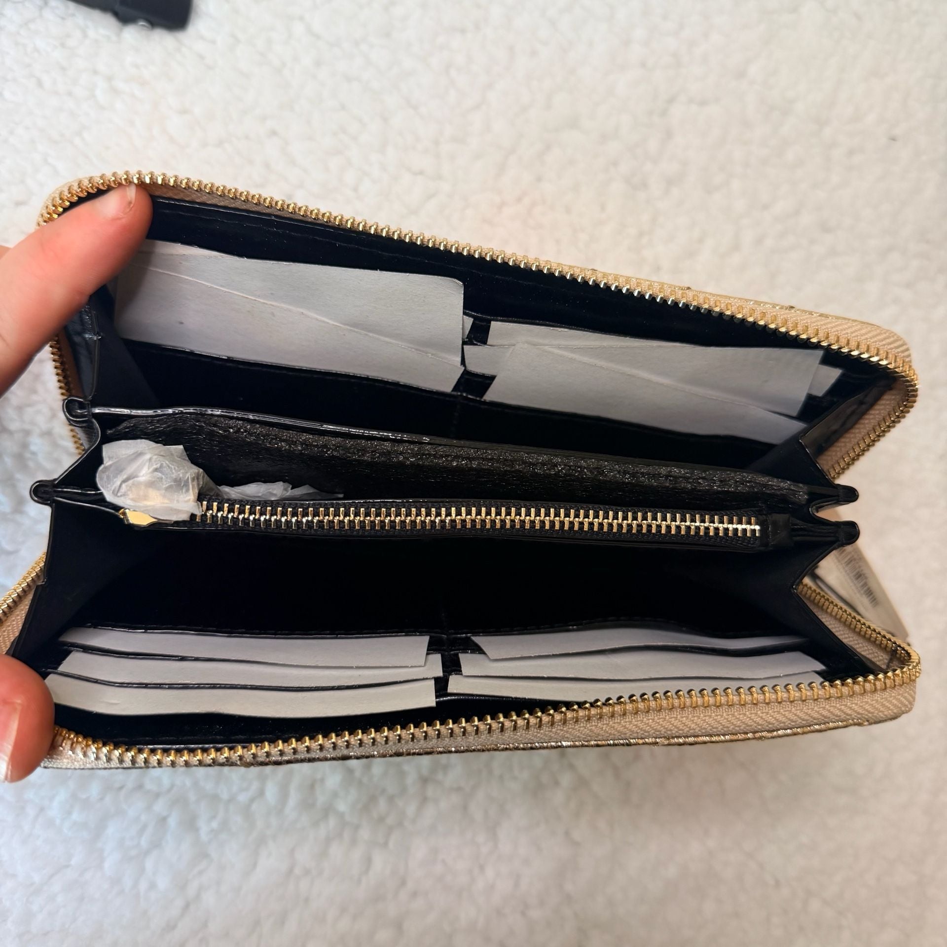 Victoria's Secret V-Quilt Zip Wallet Metallic Gold 3