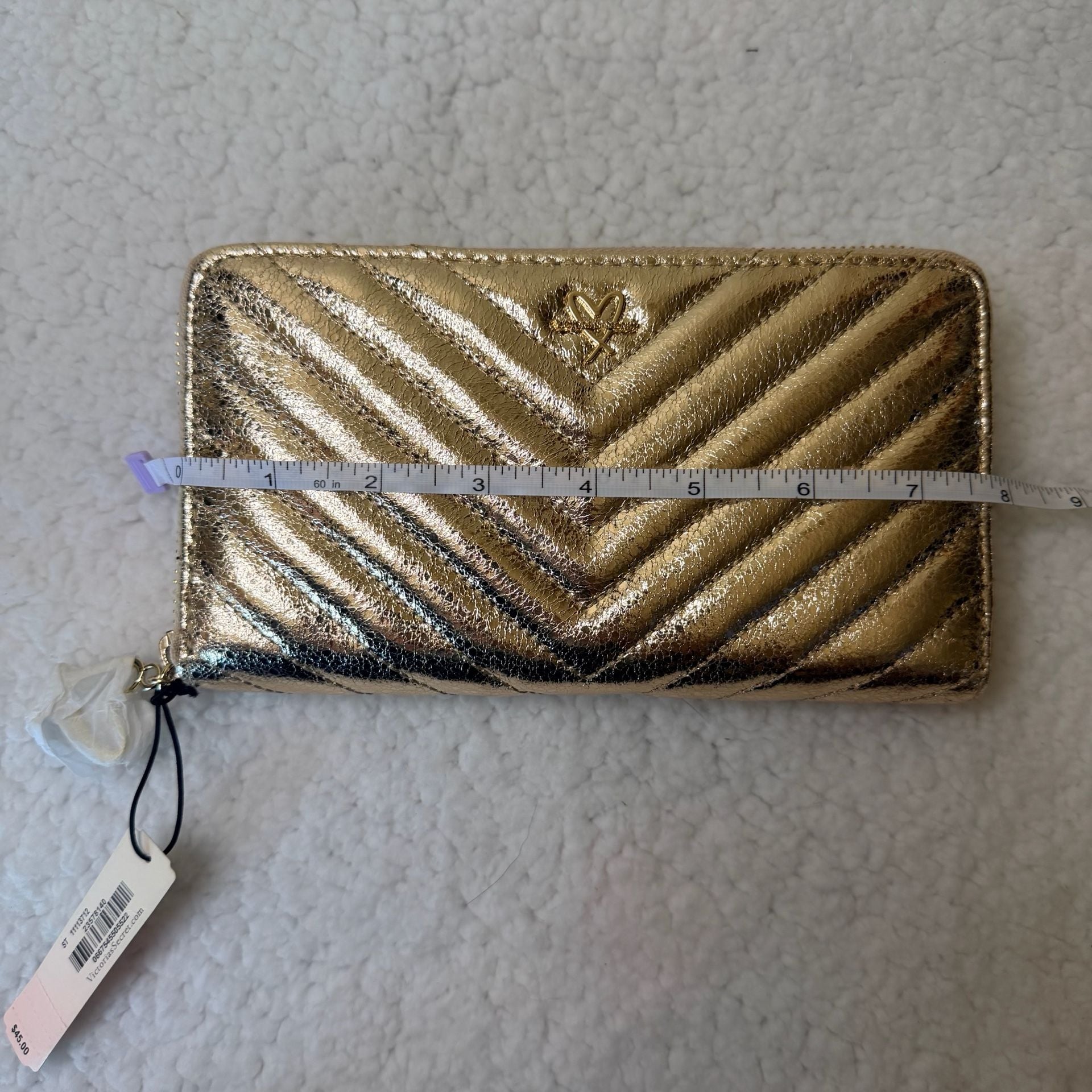 Victoria's Secret V-Quilt Zip Wallet Metallic Gold 5