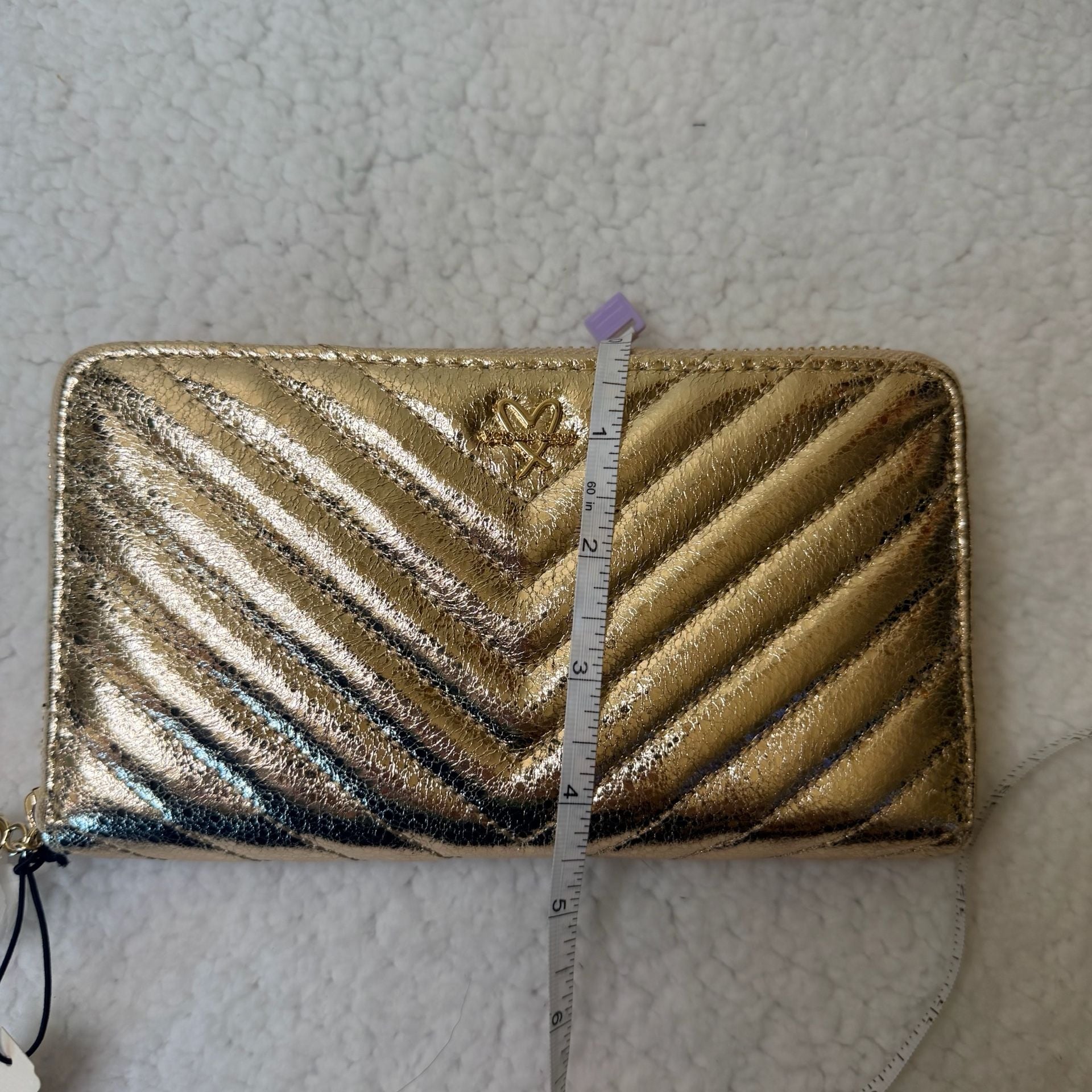 Victoria's Secret V-Quilt Zip Wallet Metallic Gold 6