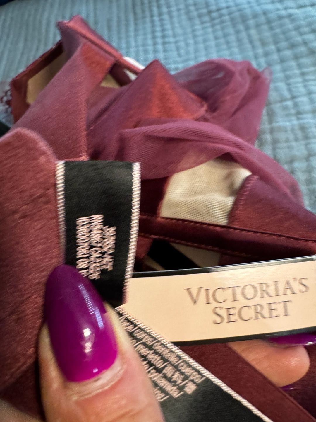 Victoria's Secret Wicked Satin Lace-Trim Slip Size 34C Maroon 6