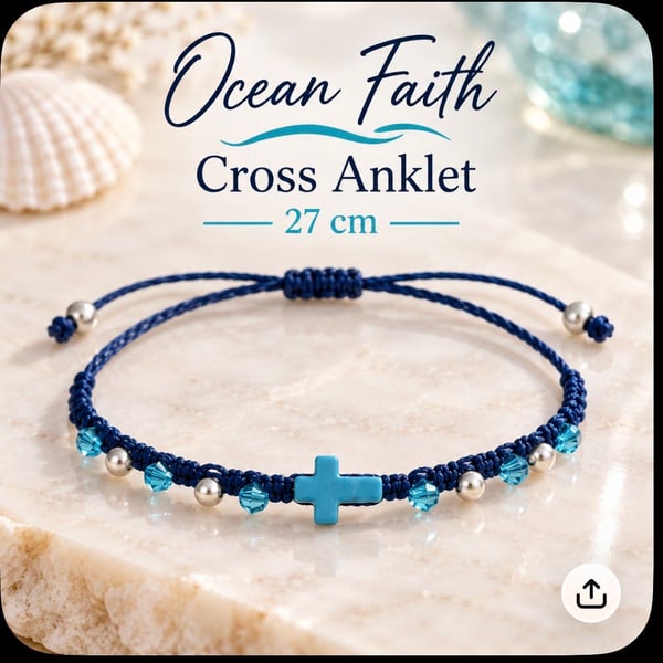 Handmade  Ocean Faith Cross Anklet 27 cm