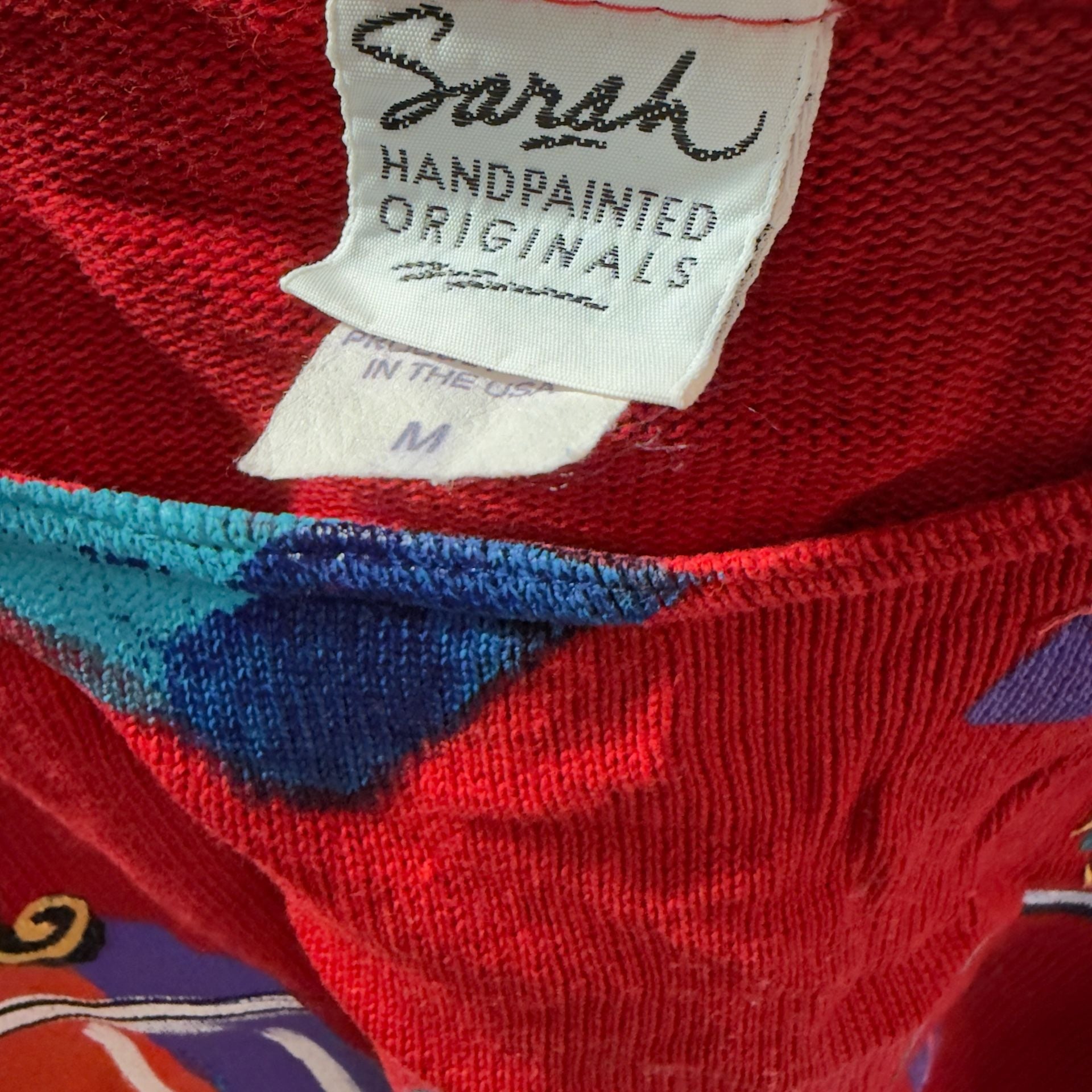 Sarah Hand Painted Originals Novelty Cat Sweater Red Vintage 12