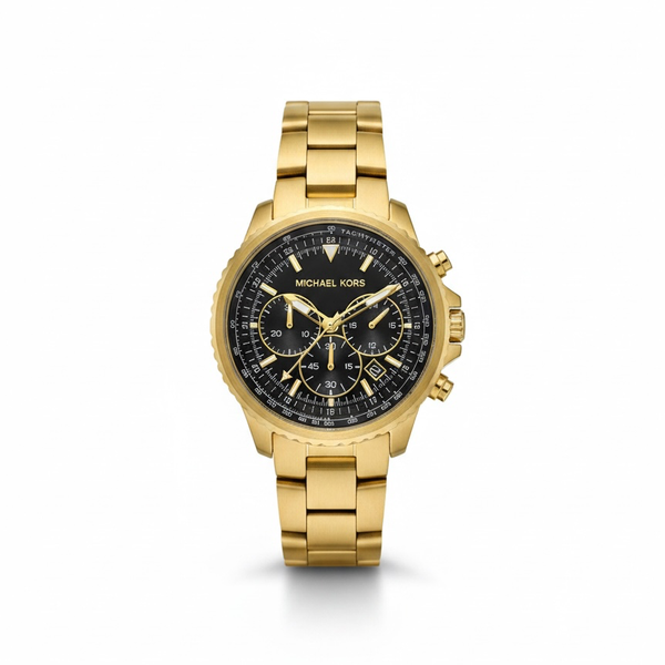Michael Kors MK8642 Watch Mens Gold Tone Black Chronograph Cortlandt 42mm