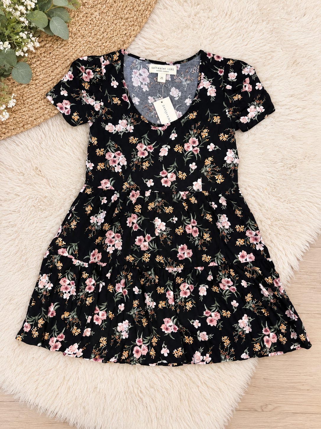 Saltwater Luxe Black Floral Print Mini Dress XS 3