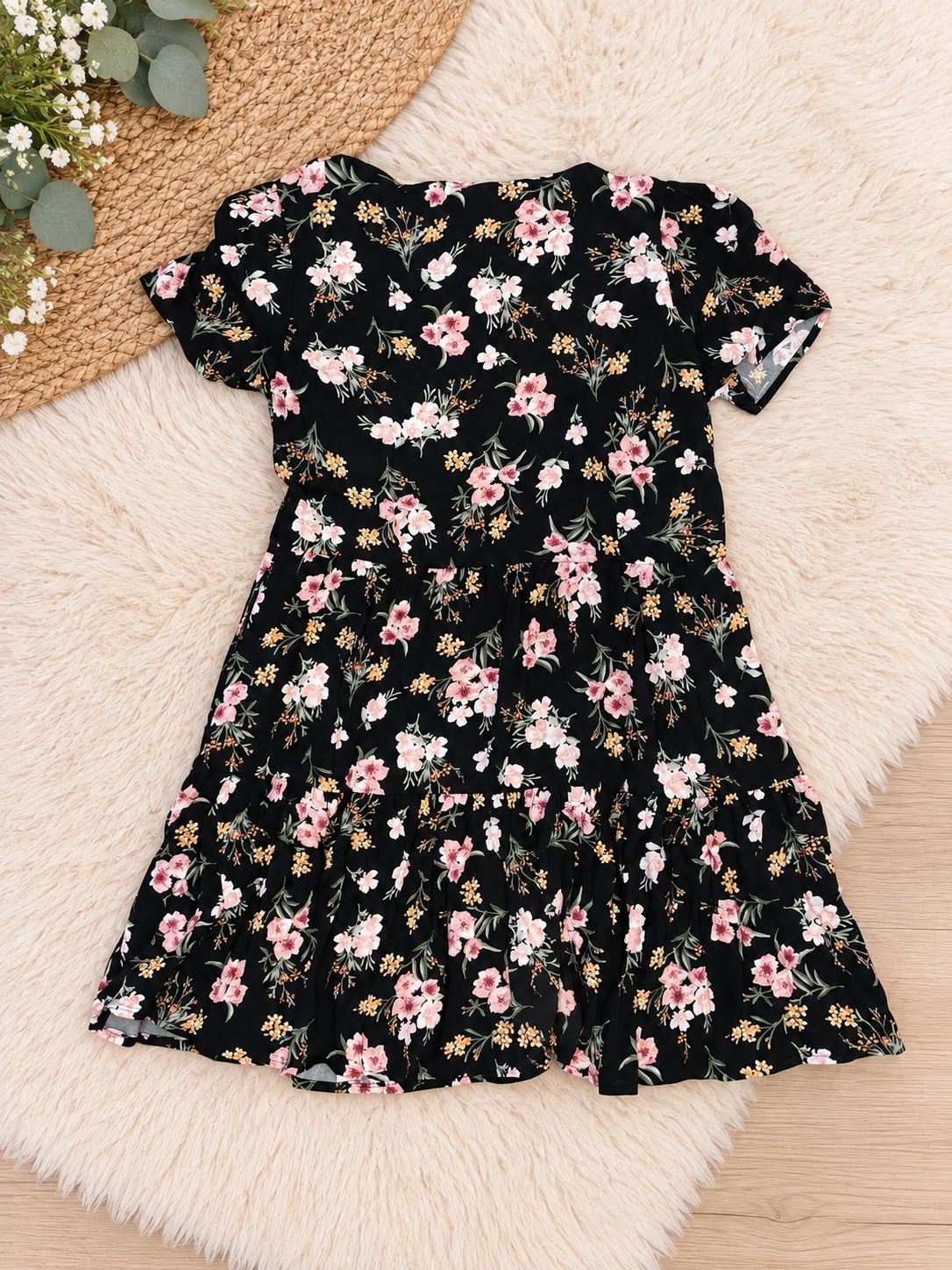 Saltwater Luxe Black Floral Print Mini Dress XS 4