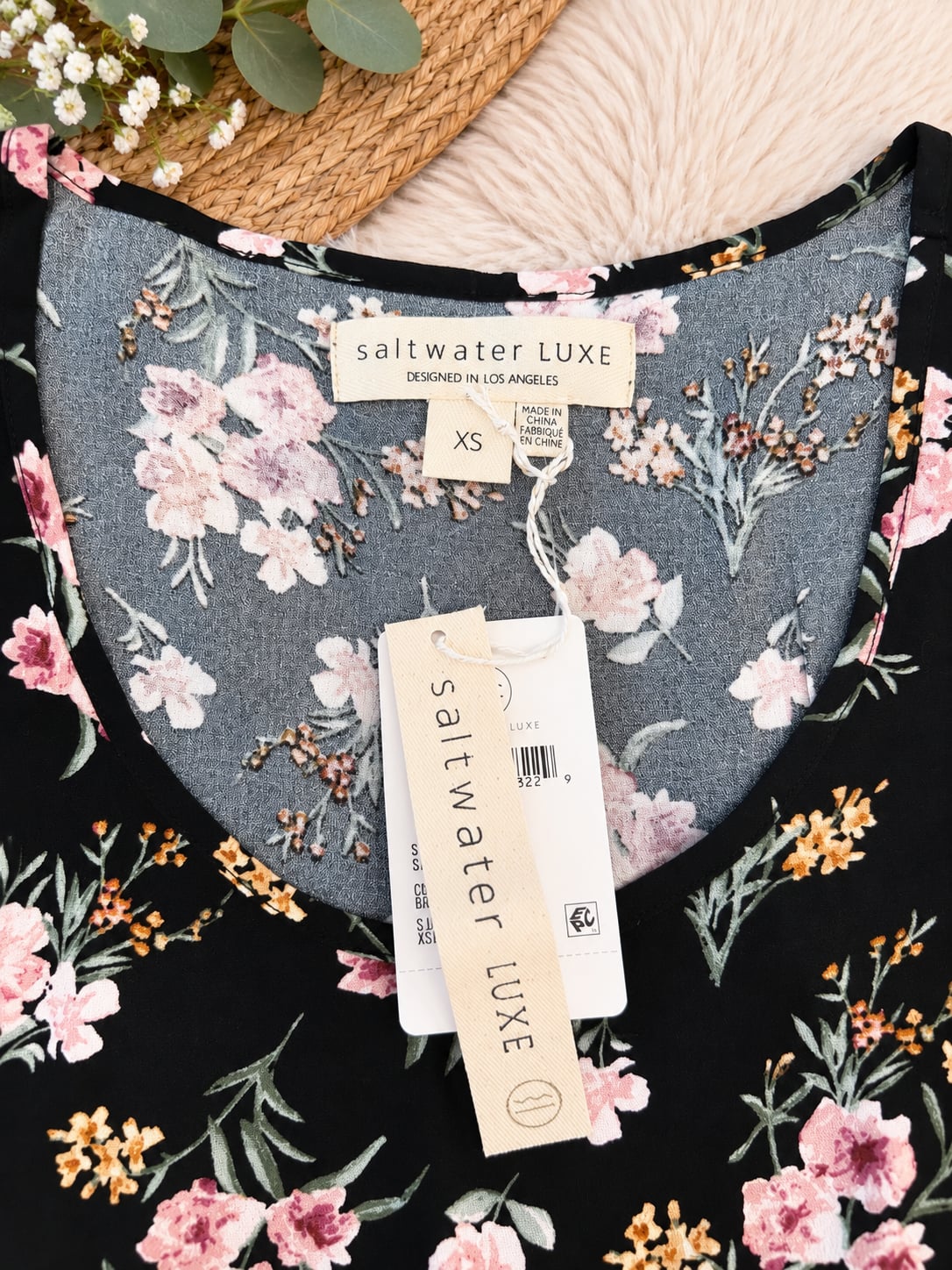 Saltwater Luxe Black Floral Print Mini Dress XS 6