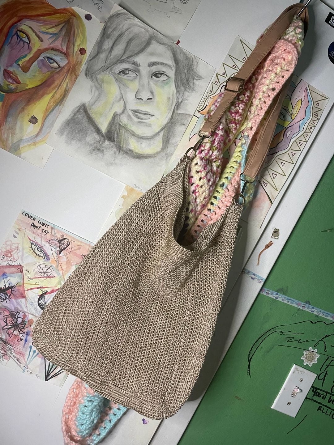 Custom made Crochet Crossbody Bag Gold Metallic one of a kind 2