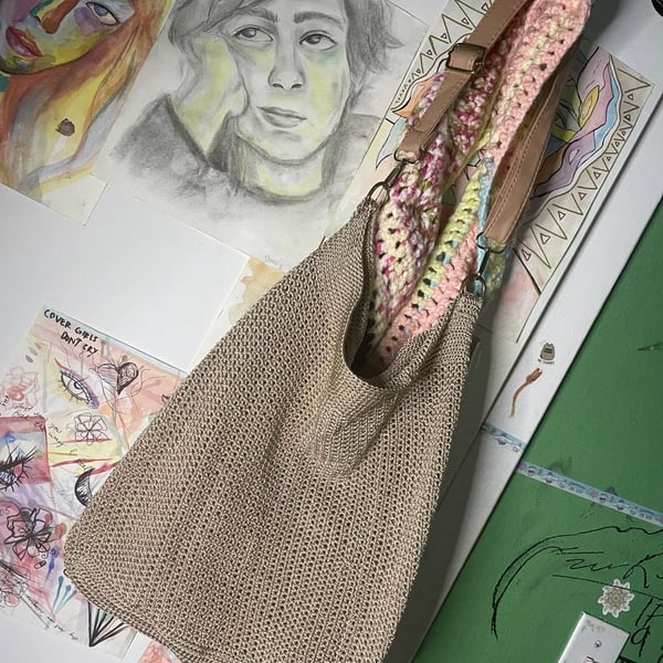 Custom made Crochet Crossbody Bag Gold Metallic one of a kind