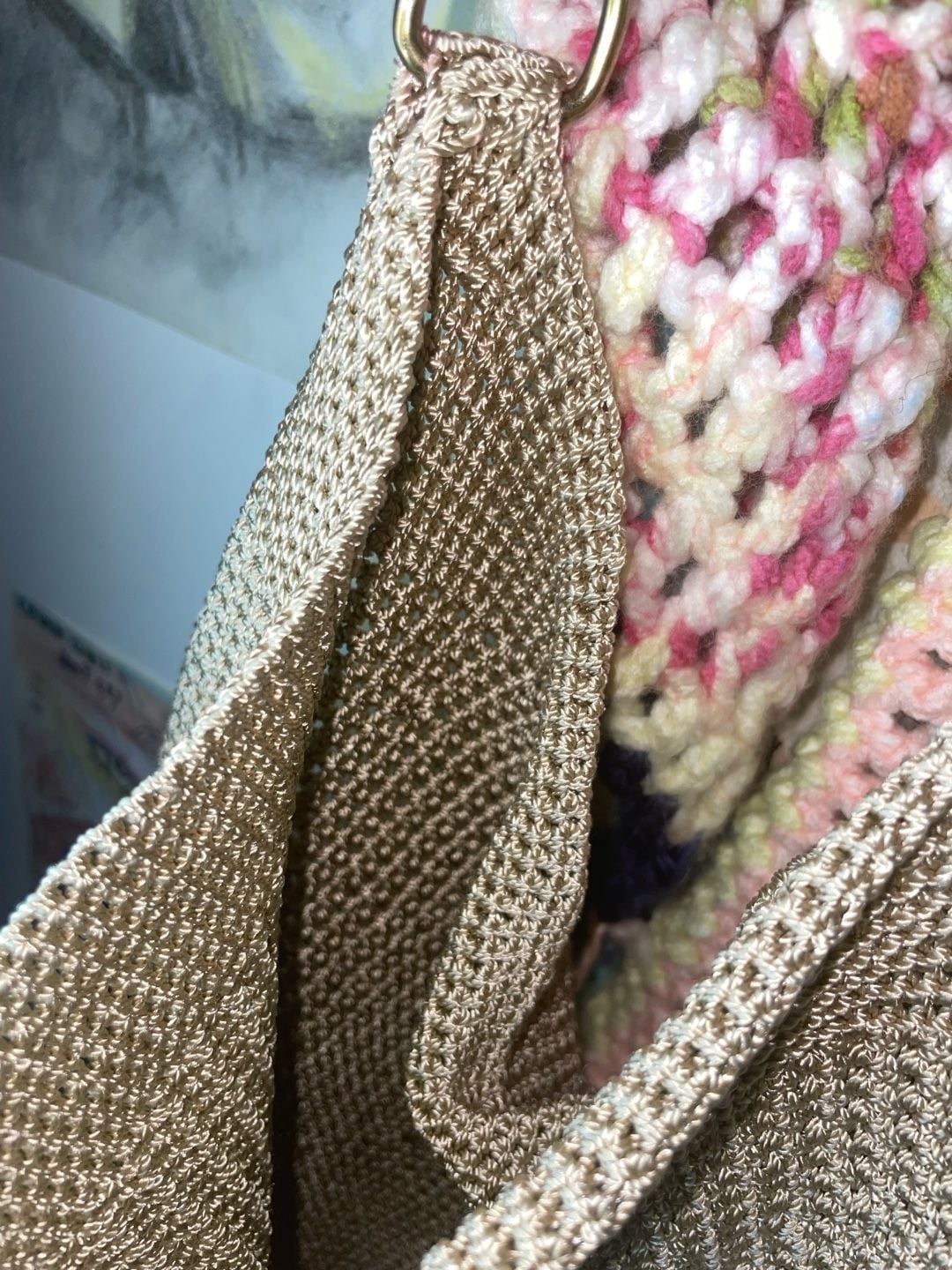 Custom made Crochet Crossbody Bag Gold Metallic one of a kind 6