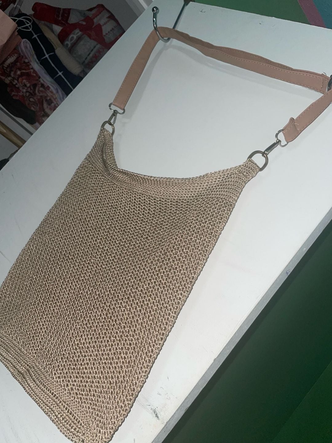 Custom made Crochet Crossbody Bag Gold Metallic one of a kind 7