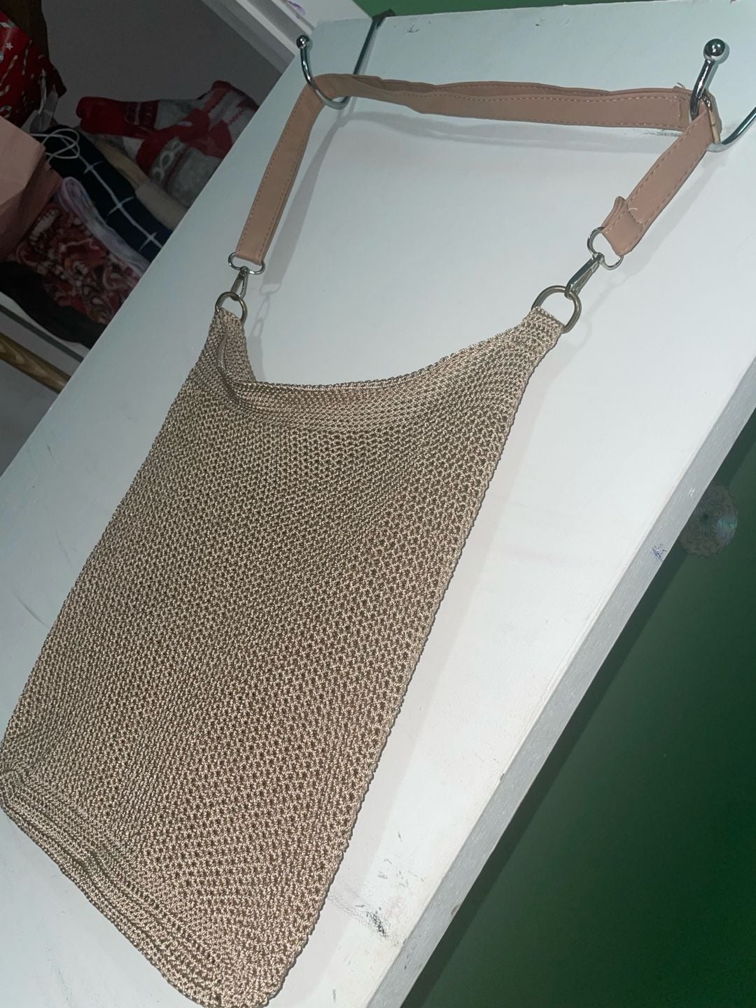 Custom made Crochet Crossbody Bag Gold Metallic one of a kind 8
