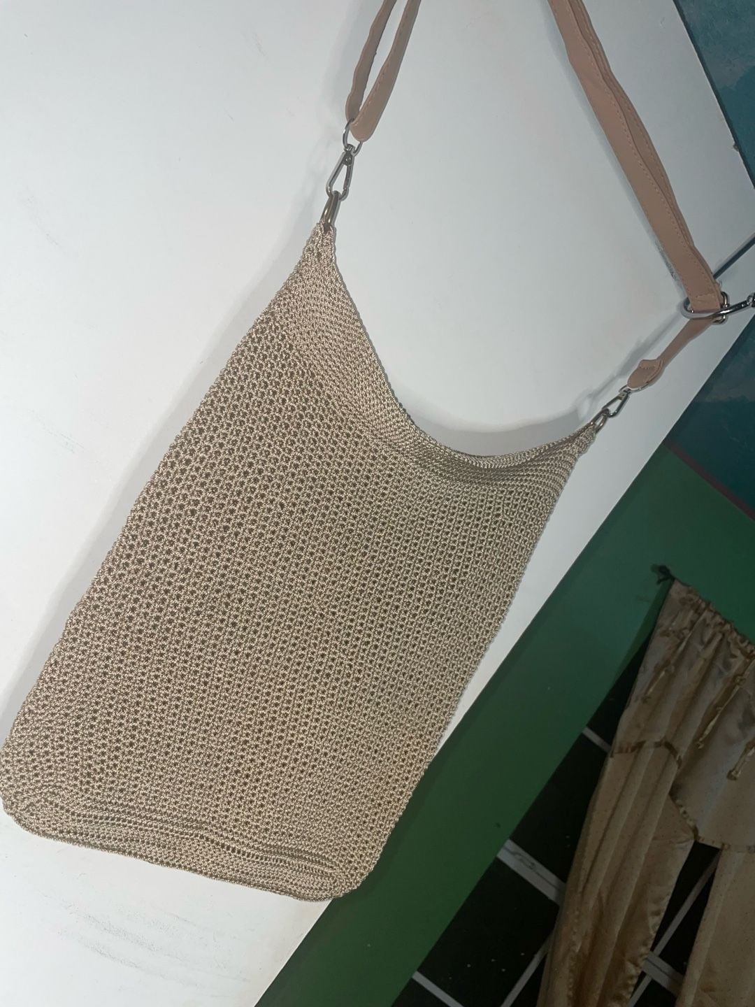 Custom made Crochet Crossbody Bag Gold Metallic one of a kind 9