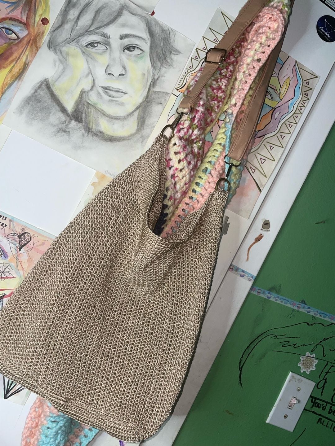 Custom made Crochet Crossbody Bag Gold Metallic one of a kind 11