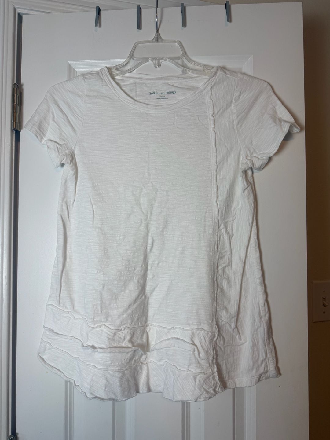 Soft Surroundings T-Shirt Size XSmall White Cotton Raw Edge Ruffle Hem 2