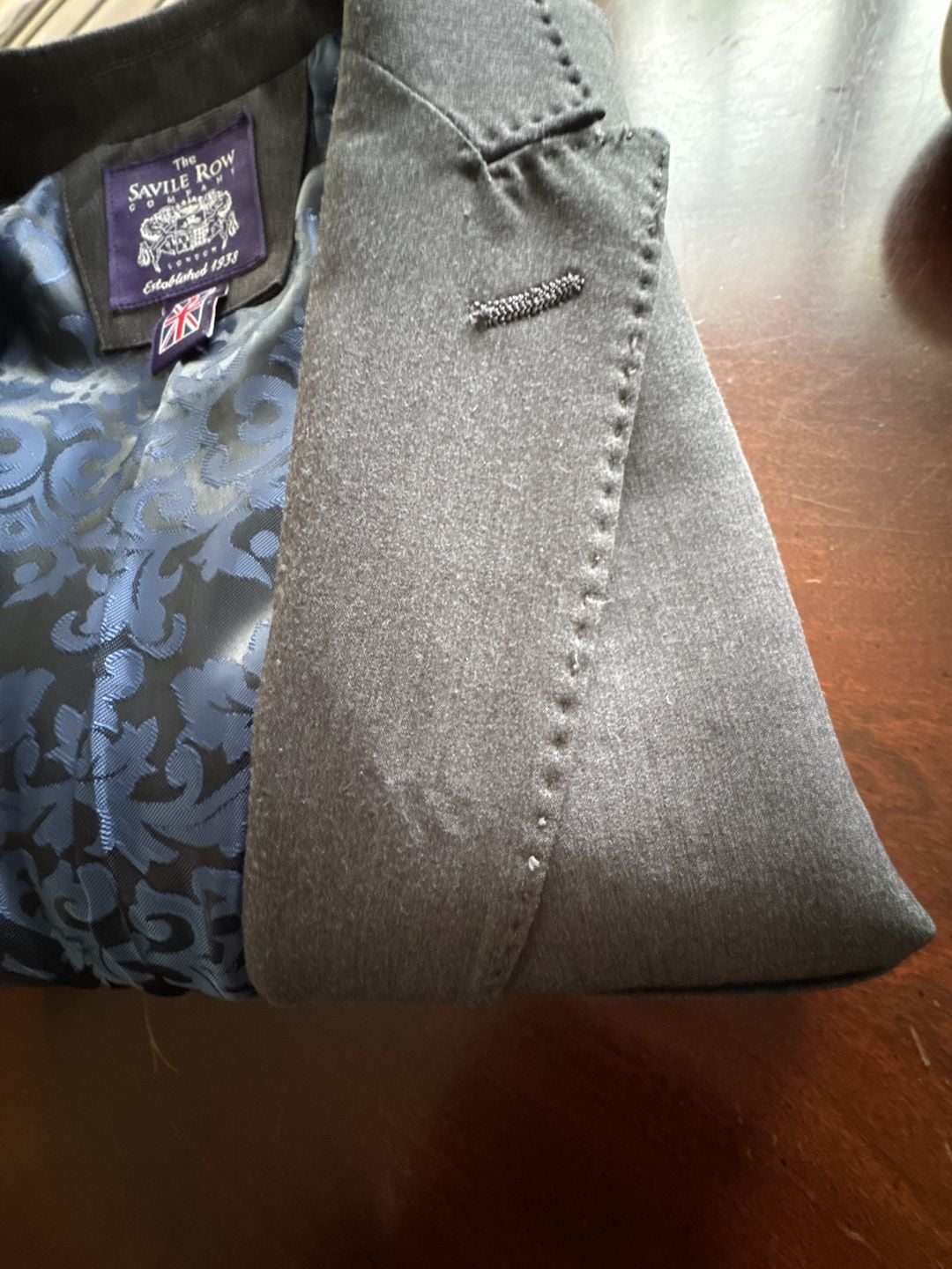 The Savile Row Company Suit Jacket Grey Blazer Brocade Lining Size 40R Medium 12