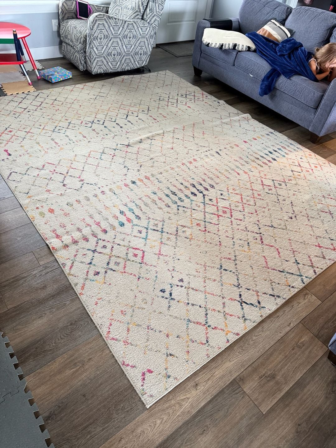 Moroccan Power Loom Performance Vintage Diamond Area Rug Ivory/Multi 1