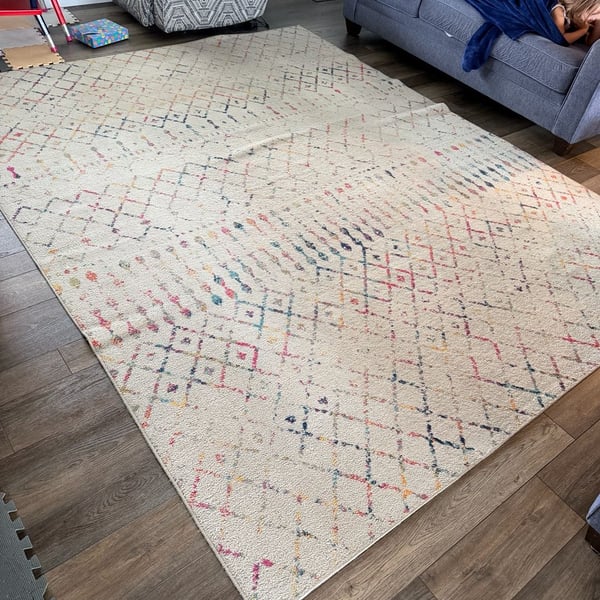 Moroccan Power Loom Performance Vintage Diamond Area Rug Ivory/Multi