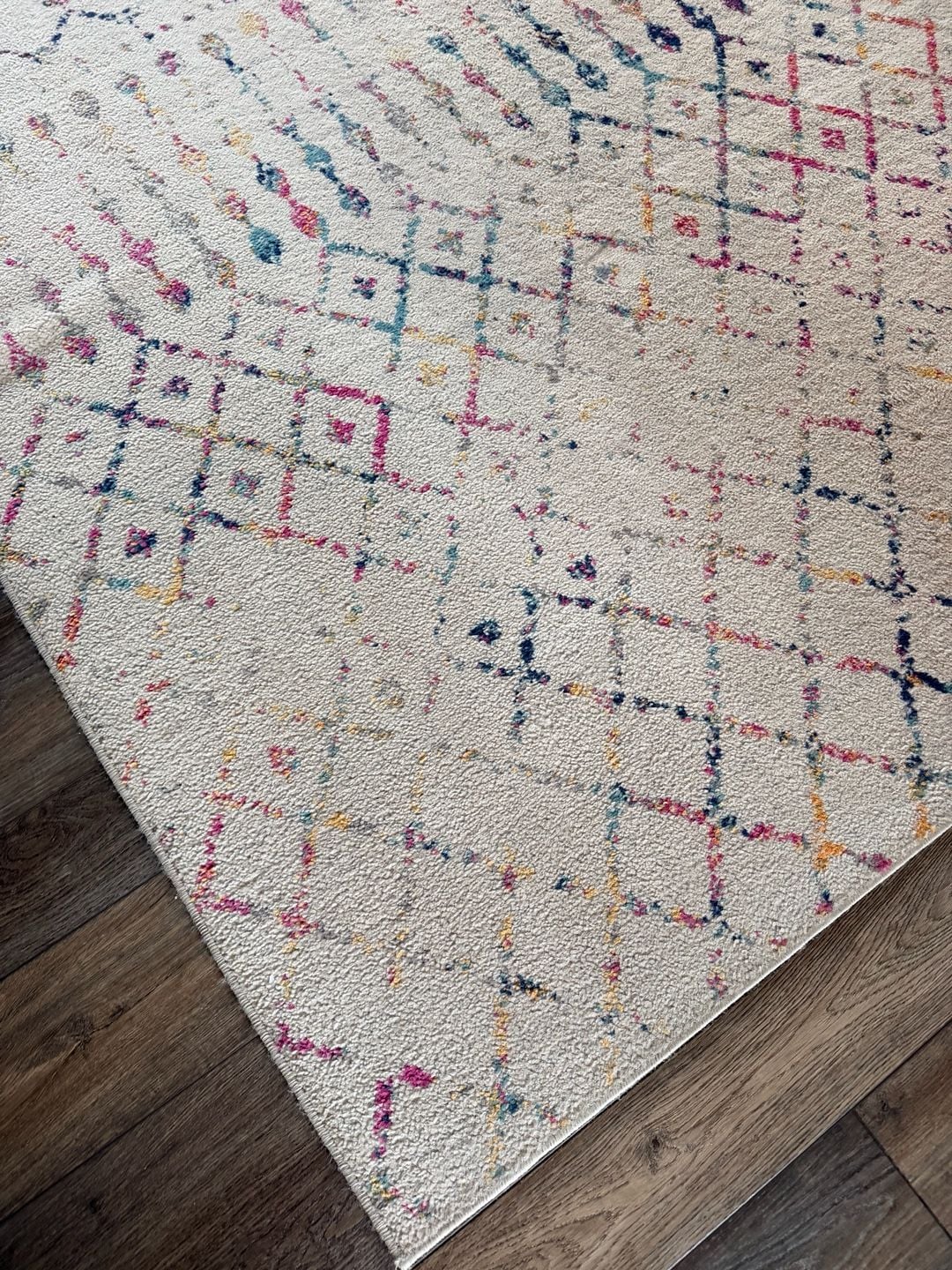 Moroccan Power Loom Performance Vintage Diamond Area Rug Ivory/Multi 2