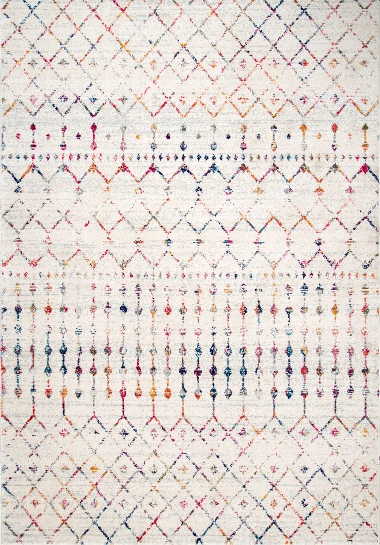 Moroccan Power Loom Performance Vintage Diamond Area Rug Ivory/Multi 4