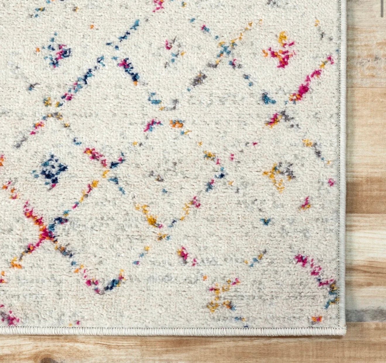 Moroccan Power Loom Performance Vintage Diamond Area Rug Ivory/Multi 5