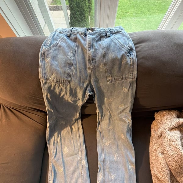 Simple Society Butterfly Print Jeans Light Wash Denim