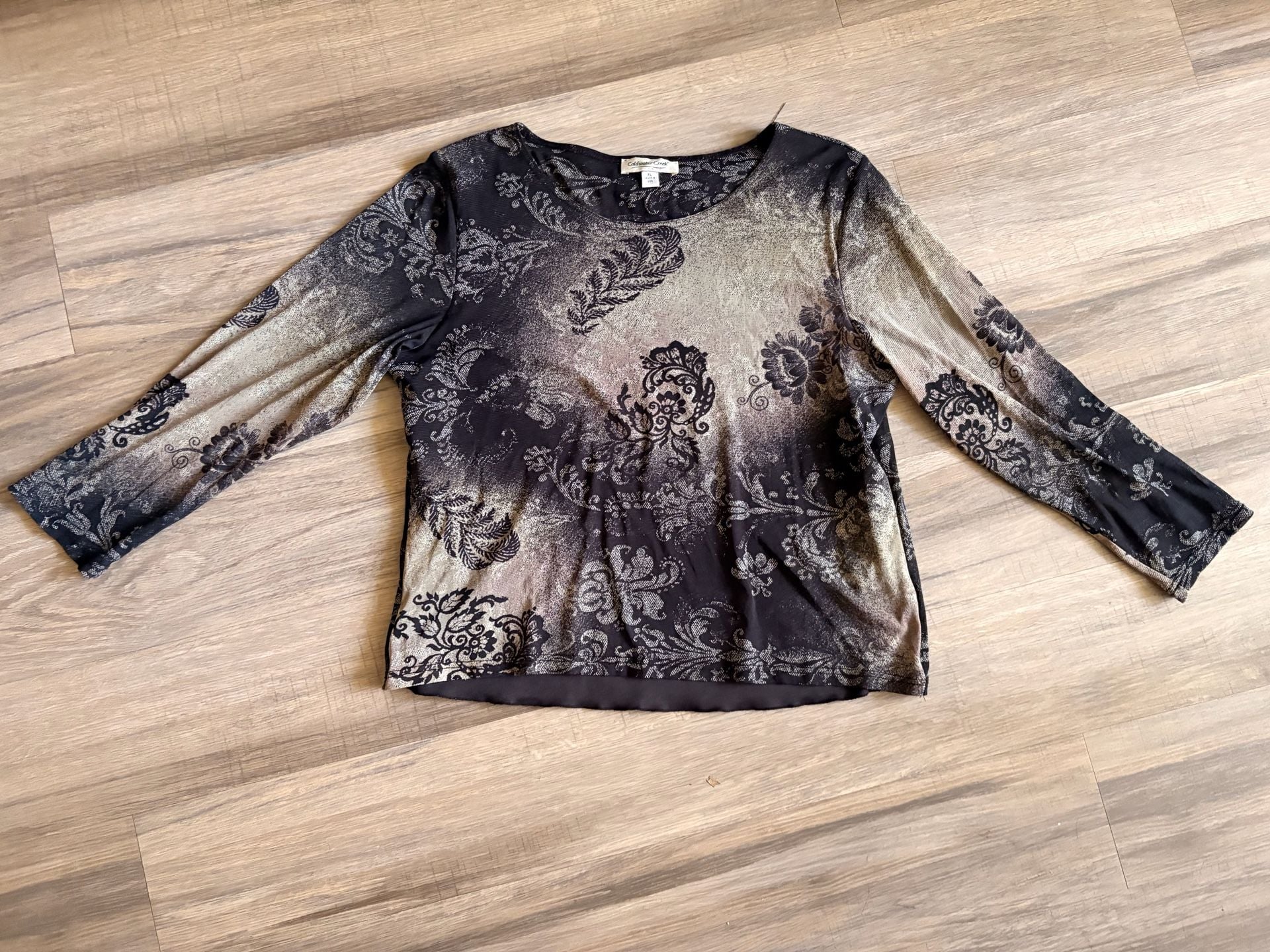 Coldwater Creek Top Size XL Black Gray Floral Long Sleeve 2